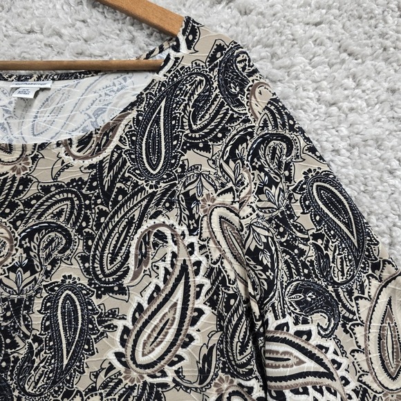 Croft & Barrow Top Womens 2X Black Tan Paisley Pullover 3/4 Sleeve Knit Boho - Picture 3 of 12